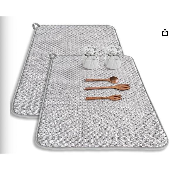 2 Pack Kitchen Microfiber Dish Drying Drainer Mat, Large Size (Gray) - Picture 1 of 5